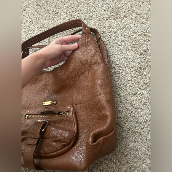 Michael Kors Pebbled Leather Hobo Bucket Shoulder Bag Brown Fulton Purse Tan - Picture 12 of 14